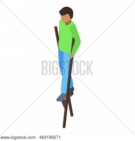 Boy Stilt Icon Isometric Vector. Wooden Circus. Sport Man