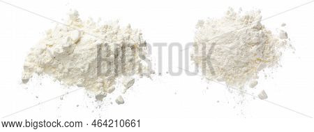 Pile Of Flour Isolated On White Background. Top View. Flat Lay