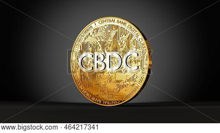 Cbdc Cryptocurrency, Electronic Central Bank Token, Golden Coin On Black Background, 3d Rendering