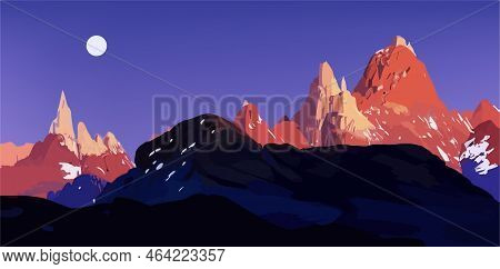 Abstract Mountain Landscape, Night, Evening, Suset Sunrise, Travel Poster