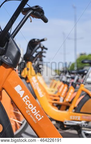 October 23, 2022, Buenos Aires, Argentina: Row Of Bikes At An Ecobici Station, The Bicycle Rental Se