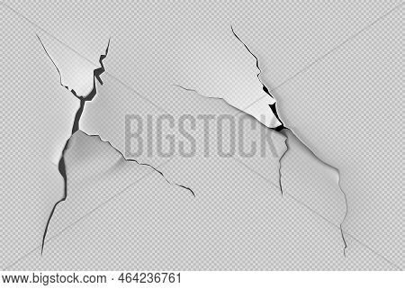 Crack Of Paint Or Paper Isolated On Transparent Background. Closeup View Of Badly Fixed Building Fac