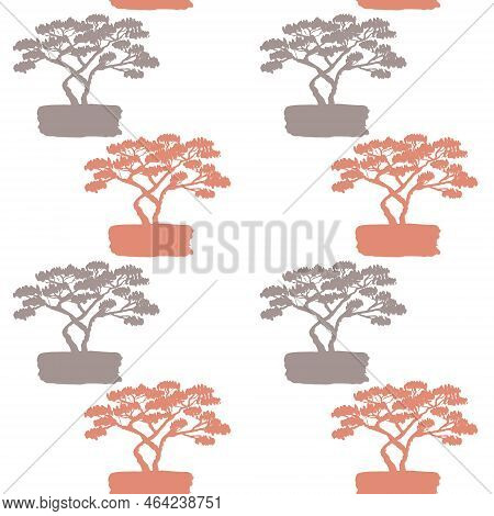 Baobab On White Background, Decorative Vector Illustration Seamless Pattern