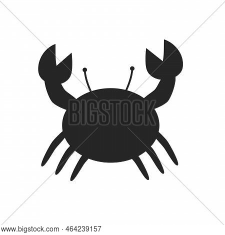 Crab Cartoon Cut Vector Illustration Isolated On White. Black Silhouette Animal. Eps