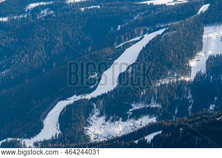View Of The Snow-capped Mountains In The Schmitten Ski Area In Zell Am See. In The Background Is A B