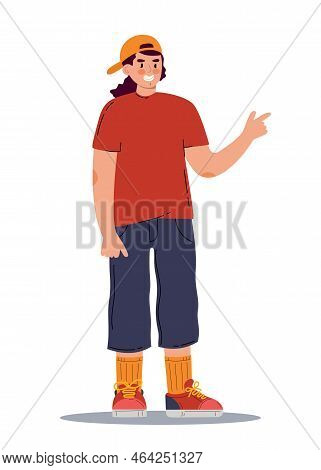 Young Man In A Cap And Sneakers. Vector Illustration Flat