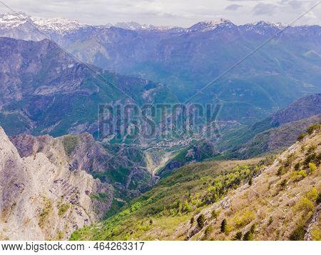Breathtaking Panoramic View Of The Grlo Sokolovo Gorge In Montenegro. In The Foreground Is A Mountai