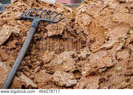 Pressed Apple Pomace With An Agricultural Fork In Detail