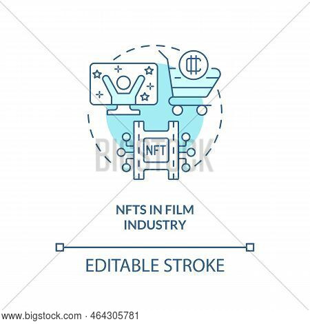 Nfts In Film Industry Turquoise Concept Icon. Tv And Film Projects. Promising Trend Abstract Idea Th