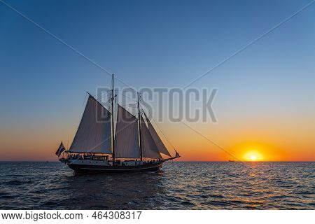 Sailing Ships On The Baltic Sea In Warnemünde, Germany.
