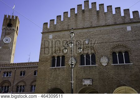 Exterior Of Historic Buildings In Treviso, Veneto, Italy. The Palazzo Del Trecento