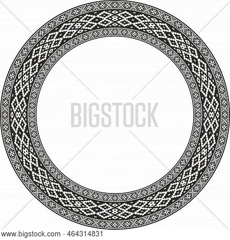 Vector Round Monochrome Seamless Belarusian National Ornament. Ethnic Endless Circle Black Border, S