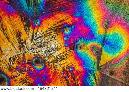 Extreme Macro Photograph Of Vitamin C Crystals Forming Abstract Modern Art Patterns, When Illuminate