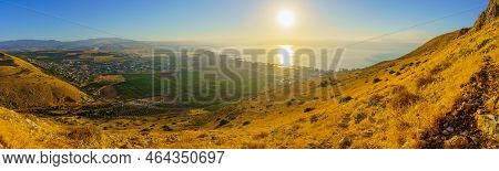 Panoramic Morning View Of The Sea Of Galilee, And Nearby Countryside, From Mount Arbel (west Side). 