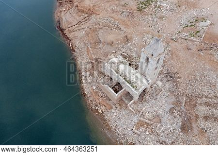 Aerial View Of Sau Reservoir, In The Ter River, In The Province Of Girona, Catalonia, Spain. After M