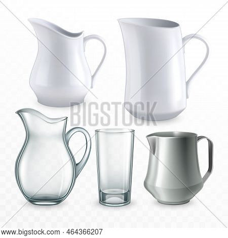 Pitcher Milk White Drink Realistic Vector. Jug Glass, Dairy Beverage, Fresh Healthy, Product Food, L
