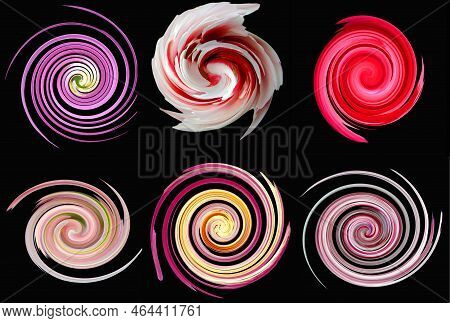 Unusual Background Many Different Spirals Swirls On Black, Colorful Pattern, Original Texture, Color
