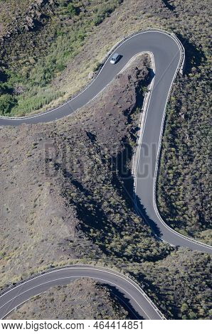 Van On A Winding Road. The Nublo Rural Park. La Aldea De San Nicolas. Gran Canaria. Canary Islands. 