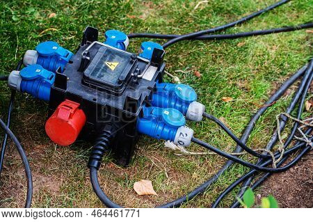 Distributor With Protection For Seven 32a Sockets. Portable Equipment For Power Supply Of Mobile Obj