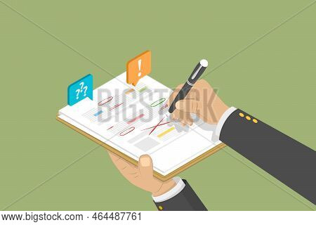 3d Isometric Flat Vector Conceptual Illustration Of Text Document Editing, Professional Proofreading