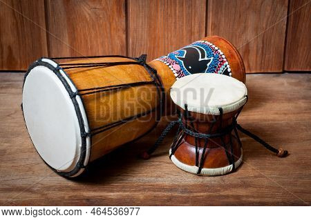 Damaru And Djembe Drums, Percussion And Musical Instruments.
