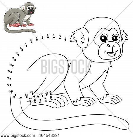 A Cute And Funny Connect-the-dots Coloring Page Of A Squirrel Monkey Animal. Provides Hours Of Color