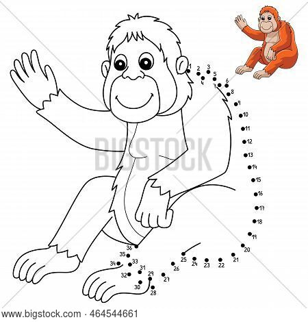 A Cute And Funny Connect-the-dots Coloring Page Of An Orangutan Animal. Provides Hours Of Coloring F