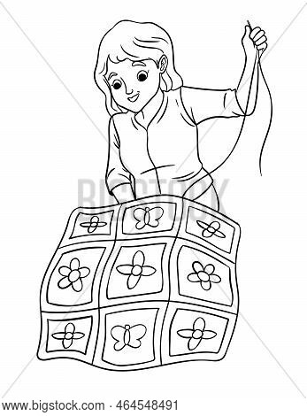 A Cute And Funny Coloring Page Of A Quilter. Provides Hours Of Coloring Fun For Children. Color, Thi
