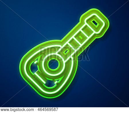 Glowing Neon Line Musical Instrument Lute Icon Isolated On Blue Background. Arabic, Oriental, Greek 