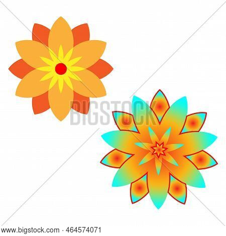 Orange Flowers In Cartoon Style. Mother Nature. Nature Spring Motif. Vector Illustration. Stock Imag