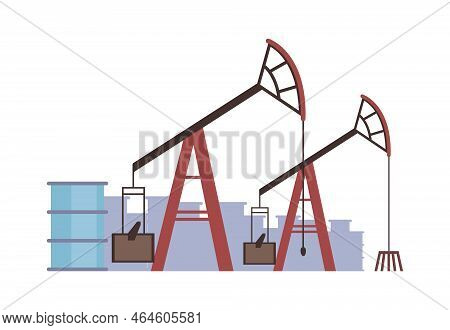Crude Oil Production, Isolated Factory Or Industry With Machines And Equipment. Natural Renewable Re