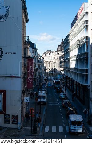 Brussels Old Town, Brussels Capital Region, Belgium, 10 21 2022 - View Over The Lebeau Street From T