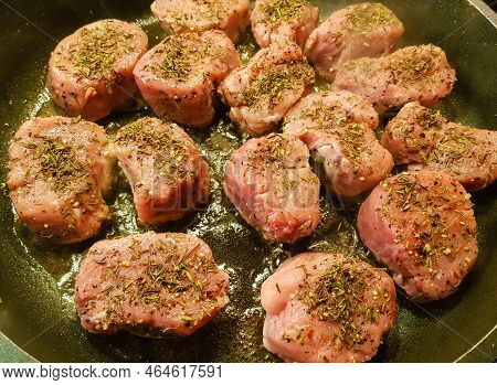 Fillet Steak Tenderloin Cut With Herbs Spices And Mushrooms