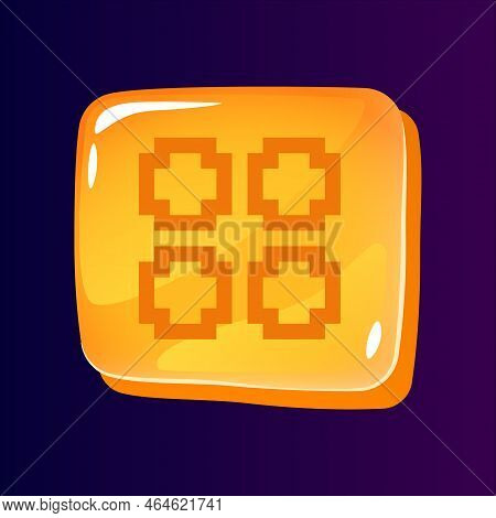 Square Menu Glossy Ui Button With Pixelated Icon. Website Structure. Editable 8bit Graphic Element O