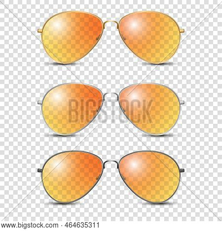 Vector 3d Realistic Round Frame Glasses Set With Orange Transparent Glass Isolated, Transparent Sung