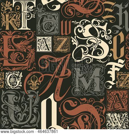 Vector Seamless Background Pattern With Hand-drawn Initial And Capital Letters. Repeating Background