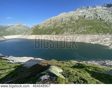 Artificial Reservoir Lake Lago Di Lucendro Or Accumulation Lake Lucendro In The Swiss Alpine Area Of