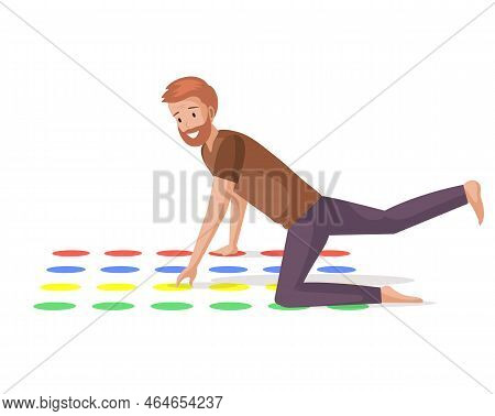 Young Characters Playing Twister, Summer Time Vacation And Spare Time, Family Laughing Positive Game
