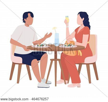 Romantic Date Semi Flat Color Vector Characters. Editable Figures. Full Body People On White. Mealti