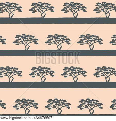 Black Saxaul Tree Gray On Pink Pastel, Decorative Art Vector Illustration