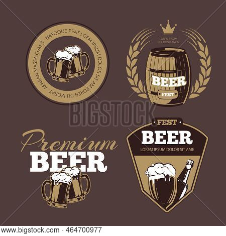 Beer Icons, Labels, Signs For Posters And Banners. Beer Fest, Premium Beer, Label Beer Illustration,