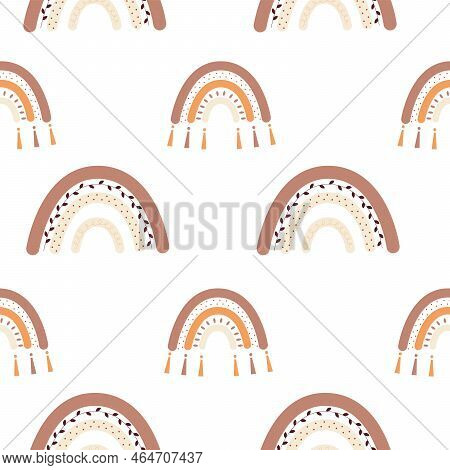Seamless Pattern With Boho Rainbows. Light Background