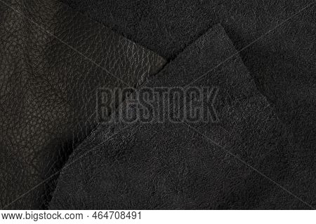 Black Suede Close-up. Natural Black Suede Texture For Design Or Project. Velvet, Leather Reverse.