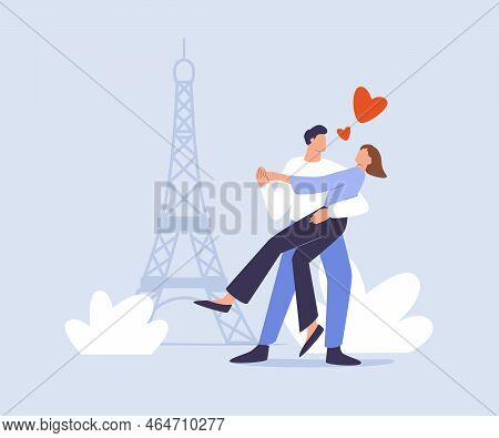 Man And Woman Cartoons - Romantic Couple Dating. Couples Dancing On A Date In Paris. Flat Cartoon Co