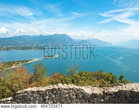 Ruin Rocca Di Manerba View. Lakeside Natural Preserve With Scenic Views Aned A Quaint Open Air Museu