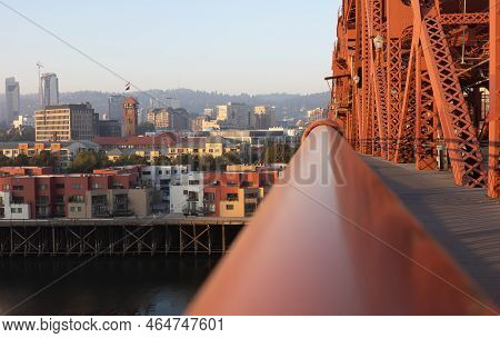 The Broadway Bridge In Portland Painted Red