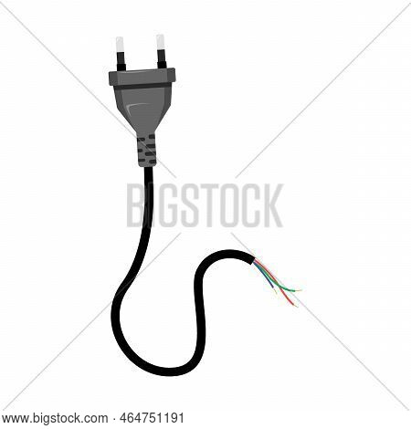 Broken Electrical Cable With Household Appliance Plug. Vector Illustration Of Damaged Cord For Power
