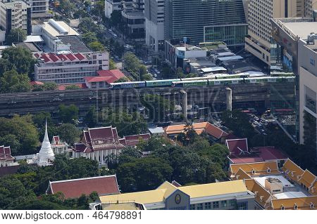 Bangkok, Thailand - September 17 2018: Aerial View Of Wat Pathum Wanaram Rachaworawihan, Alongside T