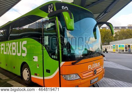 Berlin, Germany, October 1, 2022: Modern And Comfortable Bus Company Flixbus