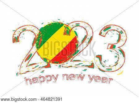 2023 Year In Grunge Style With Flag Of Congo. Holiday Grunge Vector Illustration.